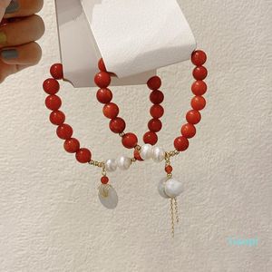 Charm Bracelets Red Chalcedony Pearl Bracelet Women's Chinese Style Gourd Pendant Transfer Wealth Recruitment Simple And Versati