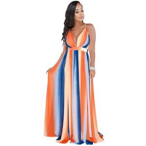 Frau Drucken V-ausschnitt Kleid Mode Trend Sling Backless Maxi Kleid Designer Sommer Weibliche Casual Elegante Chiffon bodenlangen Kleider