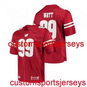 Maglia da calcio rossa da uomo cucita NCAA da uomo, Wisconsin Badgers # 99 JJ Watt, personalizzata con qualsiasi numero di nome XS-5XL 6XL