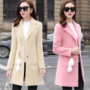 Blends Woolens Overcoat Female Coat Autumn Winter Coats And Jackets Women Plus size Coat Women's Wool Coats Long Tops 210930