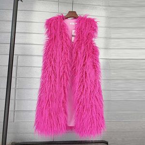 Mongolia Sheep Fur Women Long Vest Colorful Warm Faux Fur Plus Size Plush Coats Female Jacket Autumn Winter Furry Outerwear Y0829