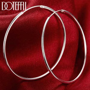 100% 925 Sterling Silver Hoop Earring 50mm Round Circle Loop Gifts Enkel Smooth Big Örhängen för Kvinnor Smycken