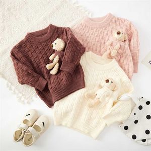 Höst Vinter Baby Girls Boys Kids Knitted Tröjor Kläder Långärmad Pullovers Sweater Warm Cute Bear Toppar 2-10Y 211201