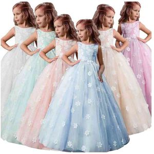 Fancy Girl Flower Petals Dress Children Bridesmaid Outfits Elegant Kids Dresses for Girls Party Prom Gown Princess Costume 6 14Y 210303