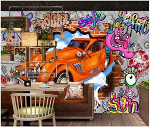 Пользовательские фото обои 3D фрески обои ностальгические граффити кирпичная стена автомобиль бар ресторан фон стены бумаги дома украшения
