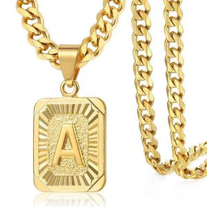 Hot Excellent Cuban Link Chain Initial Letter Pendant Necklace Gold Necklace for Men Boy