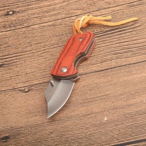 New Small Pocket Folding Knife 5Cr15Mov Satin Blade Wood + Stainless Steel Sheet Handle EDC Knives