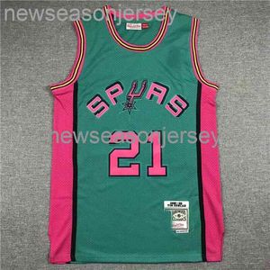 Costura de camisa de basquete verde vintage #21 Duncan Customize qualquer número Nome XS-5xl 6xl Jersey de basquete