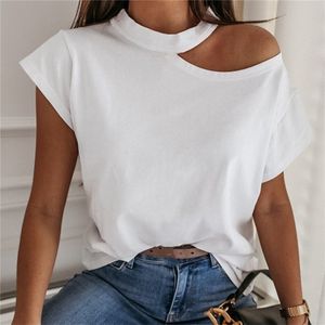 Vit Kvinnor Sommar T Shirt Casual V-Neck Tshirt Plus Size Short Sleeve Ladies Clothings Tee Shirts 210623