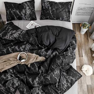 Marbling sängkläder Set Soft Bed Cover Skin-Friendly BedClothes Double Side Quilt Cover och örngott för hemhushållsprodukt 210706