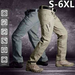 S-6XL Män Casual Cargo Byxor Elastiska Utomhus Vandring Trekking Armé Taktiska Sweatpants Camo Militär Combat Multi Pocket Byxor 210715