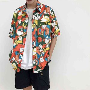 Ins Sommar Kortärmad Floralskjorta Mäns och Kvinnors Handsome Hawaiian Beach Loose Shirt Harajuku T Shirts för Män Factory 210708