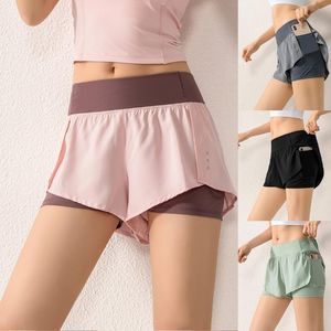 Women Fake Two-Piece Running Shorts Quick-drying Sports Shorts Summer Breathable Yoga Sports Fitness Shorts Breathing Silm