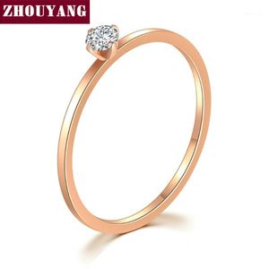 Band Ringen Zhouyang Ring voor Vrouwen Eenvoudige Dunne Titanium Staal Craws Cubic Zirconia Rose Gold Color Verjaardag Gift Mode sieraden R825