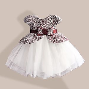 Spitze Blumenmädchenkleid TUTU-Stil Seidengürtel Prinzessin Kinderkleider 3 Farben Leopard Mädchen Partykleid für 1-6T 210303
