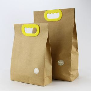 Stand Up Kraft Paper Bag Portable Com Punho Plástico Arroz Embalagem Saco Farinha Chá Presente Alimentos Bag