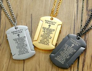 Rostfritt stål Bibelt Vers hund Tag Kort Hängsmycke för män Kvinnor Religiösa Herre's Prayer Necklace Chain 24 '' Silver Gold Black
