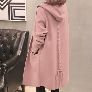 Plus Size Women's Hooded Cardigan Coat Autumn Winter Korean Loose Thicken Warm Lady Mid-Length Knitted Tops 5XL Pull Femme 211103