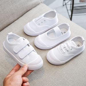 Children All White Canvas Shoes Student Casual Kids Loafers School Boys Girls Soft Bottom Cloth Fabric Sneakers Shoe 210308