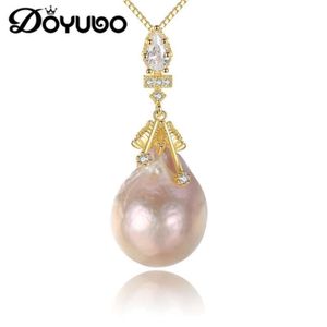 Doyubo Luxury Women s Large Water Drop Barock Pearl Pendant Halsband Real Silver Färskvatten Charms Smycken VA251
