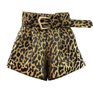 New design women's high waist with belt leopard print wide leg casual shorts plus size SMLXL