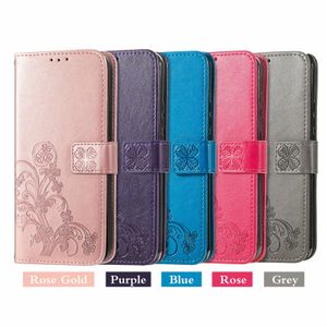 iPhoneのウォレット電話ケース14 13 12 11 Pro Max X XS XR 7 8 Plus 4 Leaf Clover Embossing PU Leather Flip Stand Caver Case with Card Slots