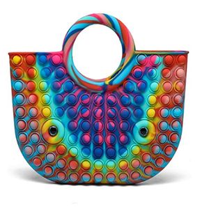 Finger Push Bubble Shopping Bag Rainbow Färg Decompression Deratisering Pioneer Handväskor Silikon Bubblor Leksaker 32 * 30 * 5cm Haloween present