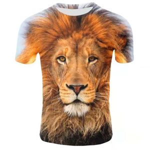 Męskie koszulki Transgraniczne Trendy Amazon Trend Letnie Mężczyźni Krótki Rękaw Mężczyźni i Kobiety D Druk Druk Lion Koszulka Factory Direct Supply