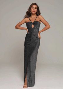 Kobiety Sexy V Neck Split Mid-Calf Gray Long Bodycon Dress Elegant Cocktail Prom Celebrity Maxi Vestido 210527