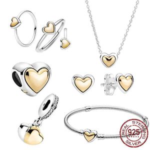 Herz Halskette Armband-sets großhandel-Sterling Silber Halskette und Armband Set Damen Herzdesign Sterling Liebe Gelb handgefertigt