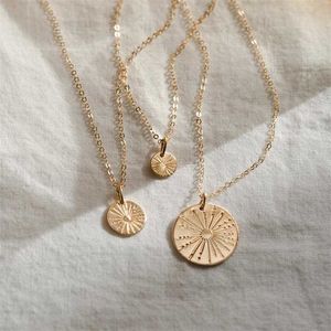 Sunbeam Necklace Sunshine Jewelry Handmade 14K Gold Filled Coins Choker Pendants Collier Kolye Boho for women 220119