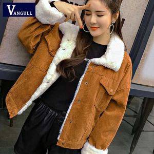 Vangull Women Winter Jacket Tjock Fur Fodrad Jackor Parkas Fashion Faux Fur Foder Corduroy Bomber Jackor Söt Outwear 2019 New V191205