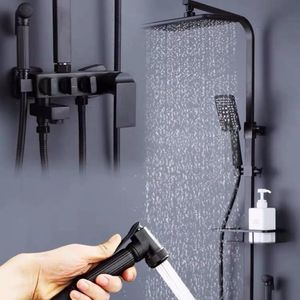 Bathroom Shower Sets Head Set Household Wall-Mounted Constant Temperature Rain Copper Black Supercharged