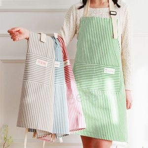 Striped Kitchen Cooking Aprons Cotton Linen With Pockets Pinafore Art Painting Antifouling Apron Home Cleaning Supplies BH5725 TYJ