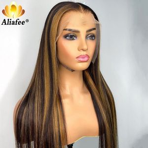 Wholesale brown highlight hair color for sale - Group buy Lace Wigs Aliafee Highlights Brown Color Weave Hair Wig Malaysia Straight Human Inch Frontal Pre Plucked For Women