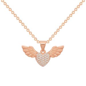 Roségold Flügel Halskette großhandel-Anhänger Halsketten Angell Wing Halskette Rose Gold Zirkon Kristall R für Frauen