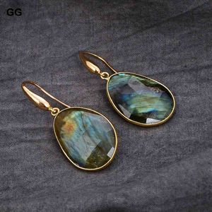 Guaiguai Jóias Faceted Labradorites Natural Spectrolite Druzy 18k Colorido Colorido Dangle Gancho Brincos Para As Mulheres