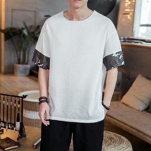 Klasik Dantel Tişört toptan satış-Erkek T Shirt Japon Vintage T Gömlek Erkekler Patchwork Dantel Raglan Yarım Kollu Casual Erkek Yaz Erkek Tees Beyaz Siyah Tops