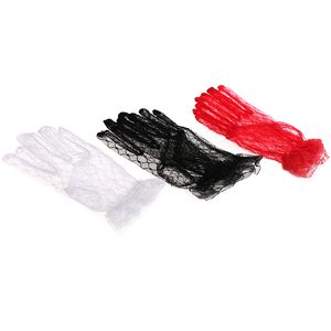 Autumn Summer Women Short Tulle Gloves Black Red White Ivory Stretchy Lace Bridal Gloves Wedding Accessories Party Lace Gloves
