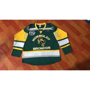 001 진짜 가득 차있는 자수 # 10 Humboldt Broncos Humboldt 강력한 강력한 Straschnitzki 하키 유니폼 또는 사용자 정의 모든 이름 또는 번호 레트로 저지