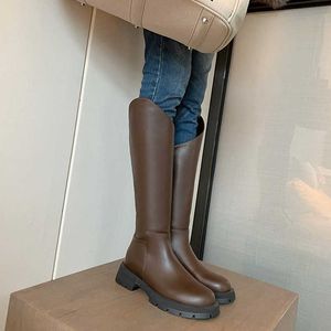 Falazoe Echtleder-Reitstiefel für Damen, runde Zehenpartie, Reißverschluss, Luxusmarke, kniehoch, lang, breit, Wade, Übergröße 41–43