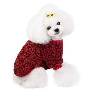 犬のアパレル冬のソリッドカラー服小さなクリスマス暖かいセーターペットコートニットコットンクロスシャツperot30s1