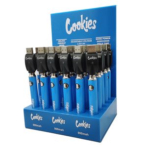 Cookies Vape Pen Batteri E Cigarett 900mAh Botten Spinnare Förvärm med USB-laddare Kit Förångare 510 Trådbatterier Uppladdningsbara 30PCS Ange displayförpackning