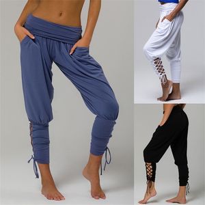 High Waist Pants Women Solid Color Long Trousers Cross Bandage Pockrts Elastic Thin Pencil Pant For Woman's Clothing 210915