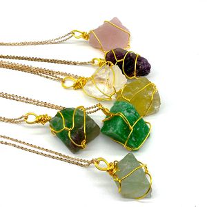 Colorido Natural Crystal Stone Energia Cura Dourada Colares Pingente Com Chain Festa Club Jóias Para As Mulheres Homens