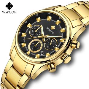 WWOOOR бизнес спортивные кварцевые часы для мужчин роскошный из нержавеющей стали золото черный мода водонепроницаемый хронограф Relogio Masculino 210527
