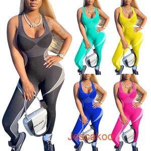 Desinger Women Jumpsuits Solid Colour Bodysuit Workout Sleeveless V-neck Onesies Plus Size Ladies Rompers