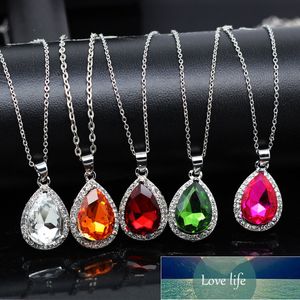 Luxo simples grande gota de água pingente colar de prata cor roxa colar de cristal bohemia jóias para namorada cair compras preço de fábrica