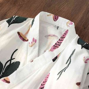 Japanska Kimono Bathrock Nightdress Kvinnors sommar och höst bomull Gaze Långärmad Hemservice Bastu Kläder Robe Ladies 210901