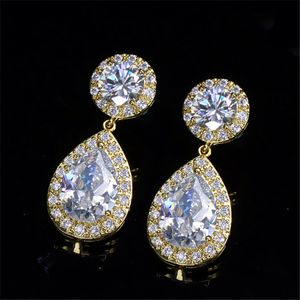 Luxury High-end Water Drop Designer Earrings Pendnats Jewelry Charm Earrings White AAA Cubic Zirconia Copper Rose Gold Silver Earring For Women Wedding Bride Gift